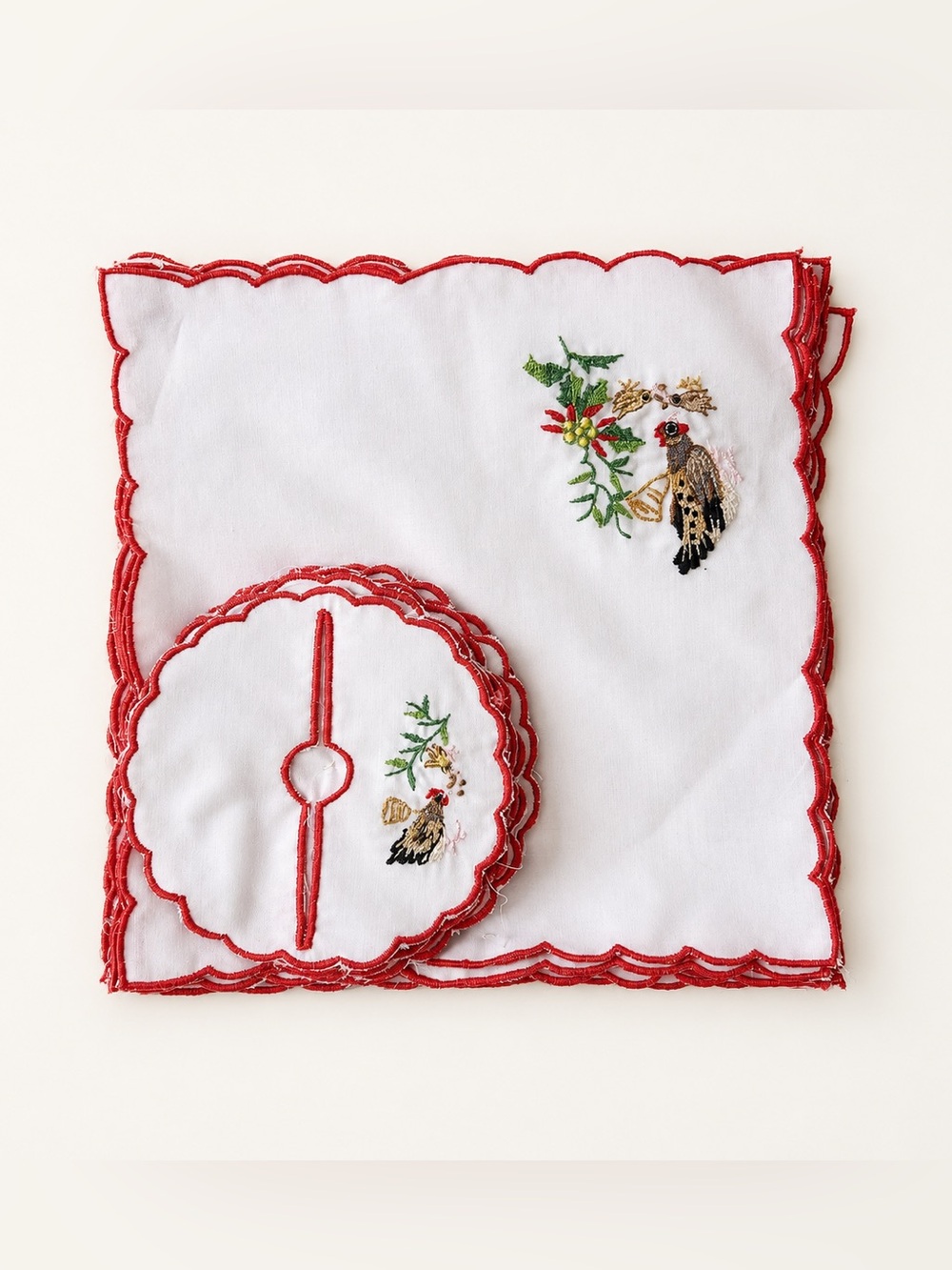 Rare vintage embroidered napkin and drink coaster 24 piece set